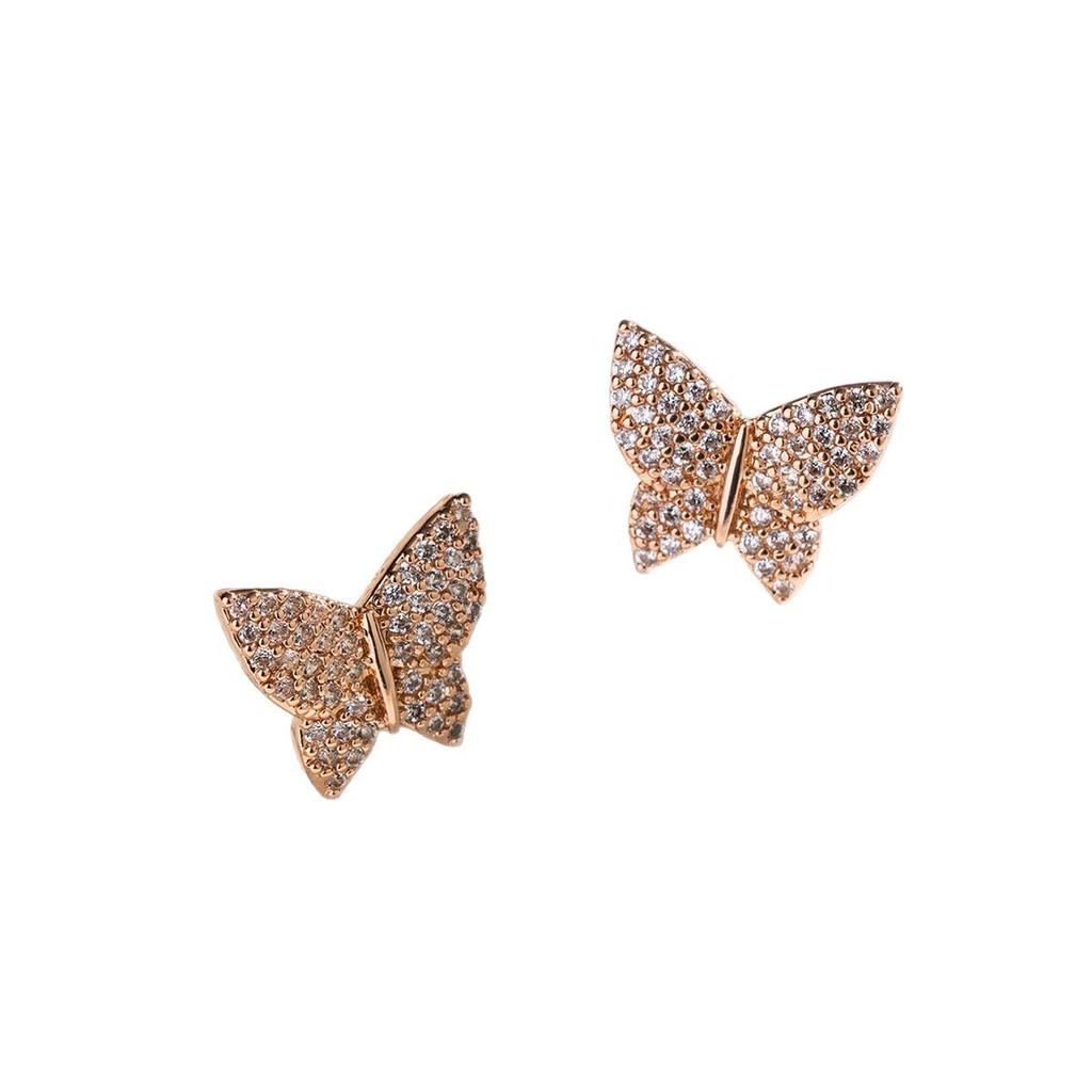 Steel Needle Earrings, Japan and Korea Simple High-quality Zircon Butterfly Stud Earrings, Women's Versatile Models, Factory Spot Batch