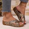Summer New Platform Fish Mouth Cutout Slipper Wedge Large Size Casual Leopard Print Slipper Women