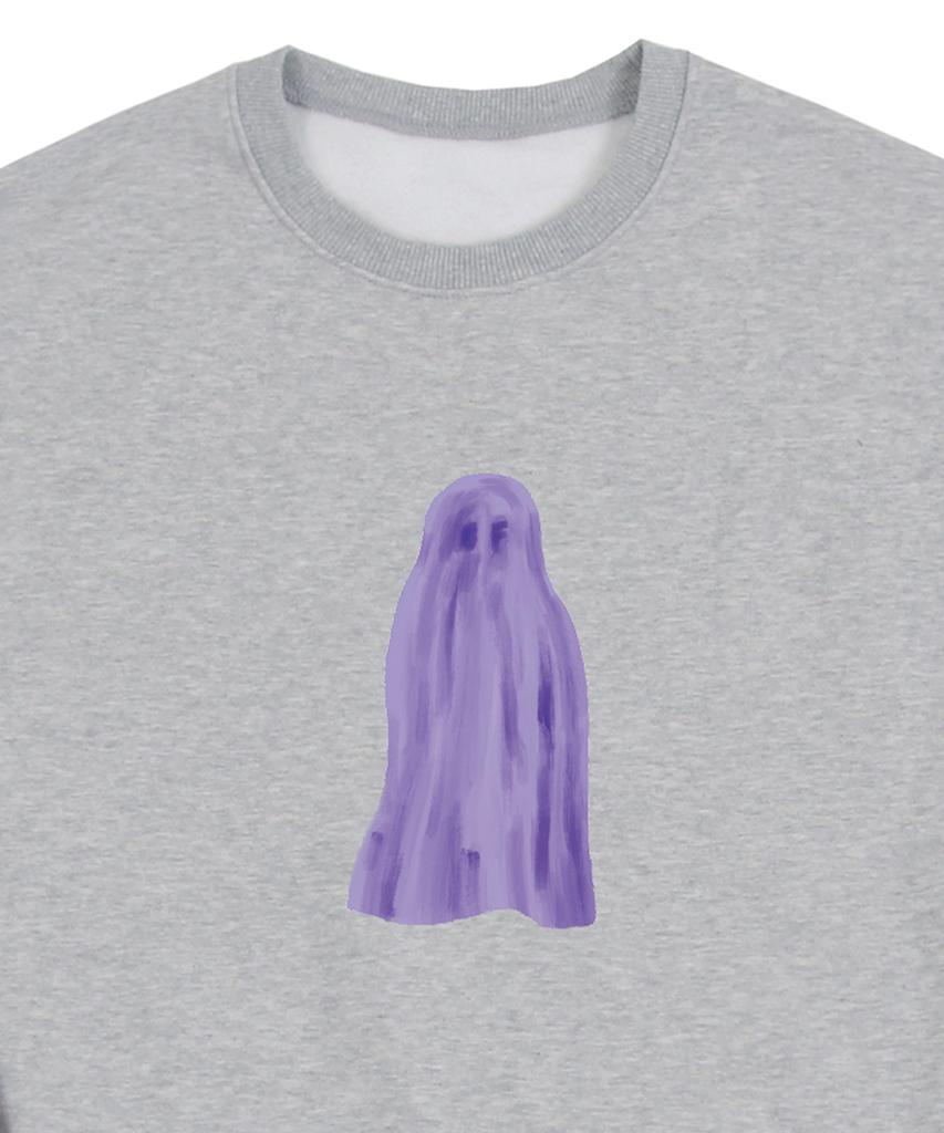 GRAVER [Unisex] Ghost Center Sweatshirt_Gray/Purple Logo