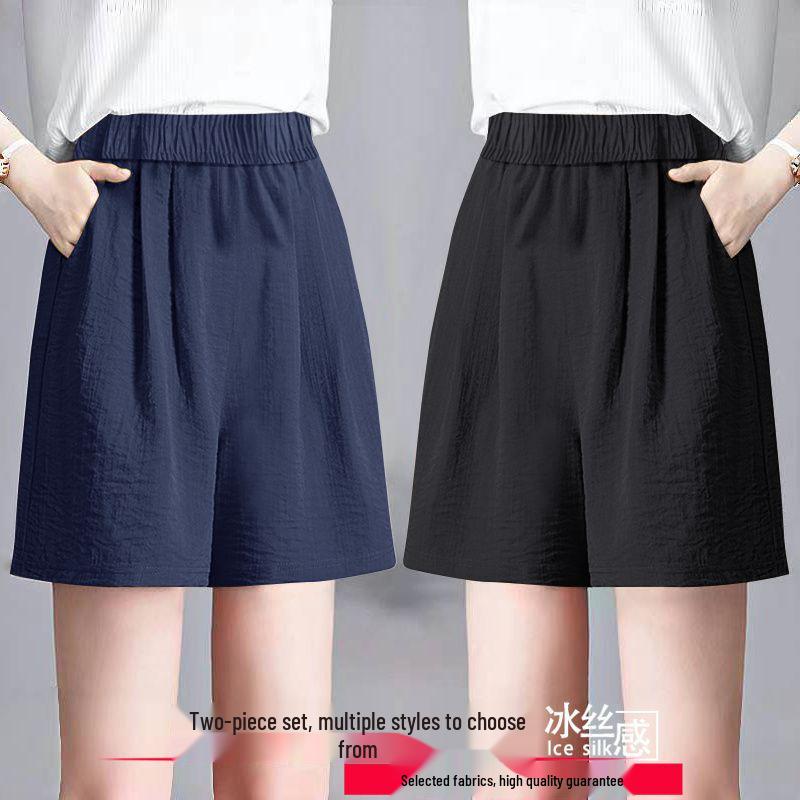 Ice Silk Women's Plus Size Summer Capris: Loose Straight, High Waist, Casual Wide Leg Shorts
