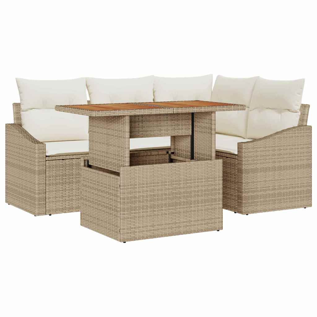 Garden Dining Set with Cushions 5 pcs Beige and Cream