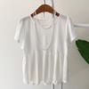 Honey J Women Ruffle Round Neck Short Sleeve Blouse 2color