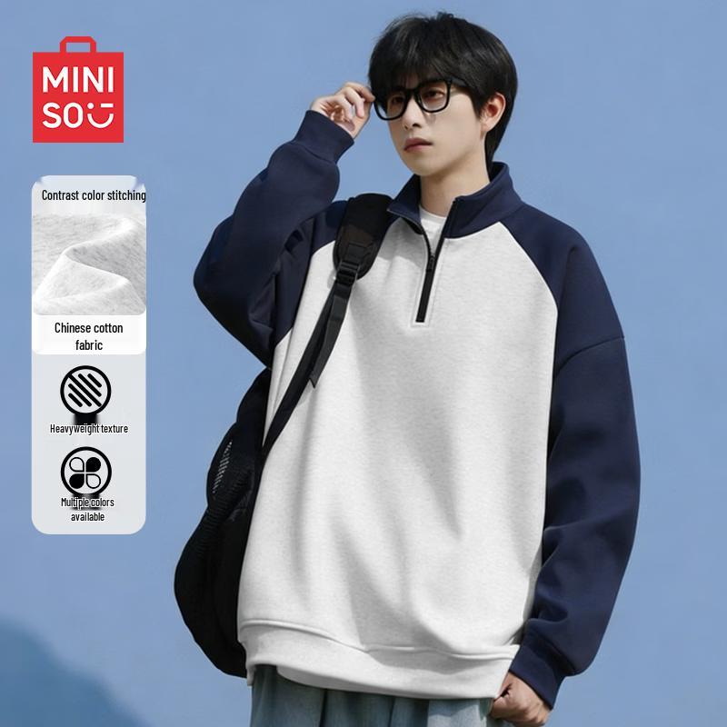 MINISO Men's Contrast Half-Zip Pullover Sweatshirt