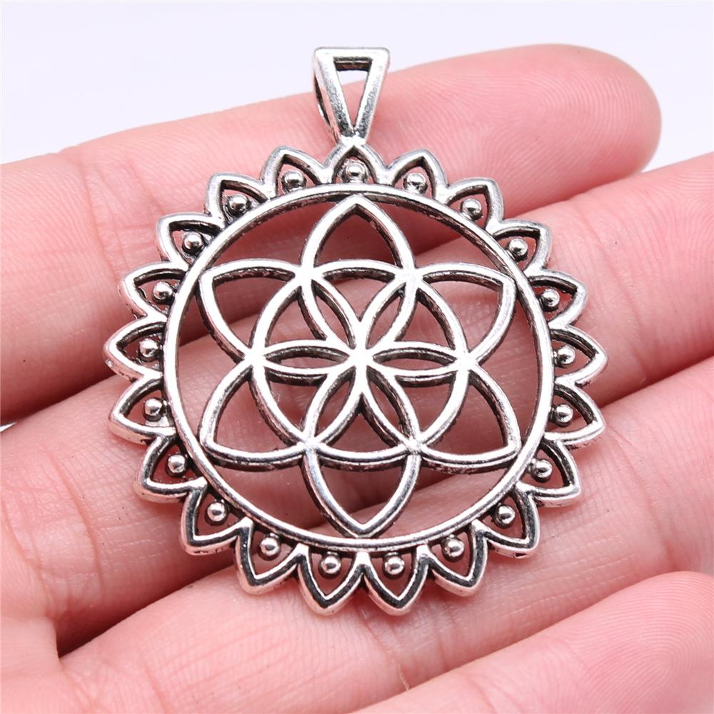 10pcs The Flower Of Life The Seed Of Life Charms Tibetan Silver Color Pendants Antique Jewelry Making DIY Handmade Craft