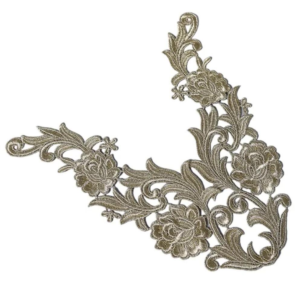 1Pair Fashion Polyester Lace Applique Gold Flower Embroidery Patch Lace Material Flower Patch Wedding Decoration