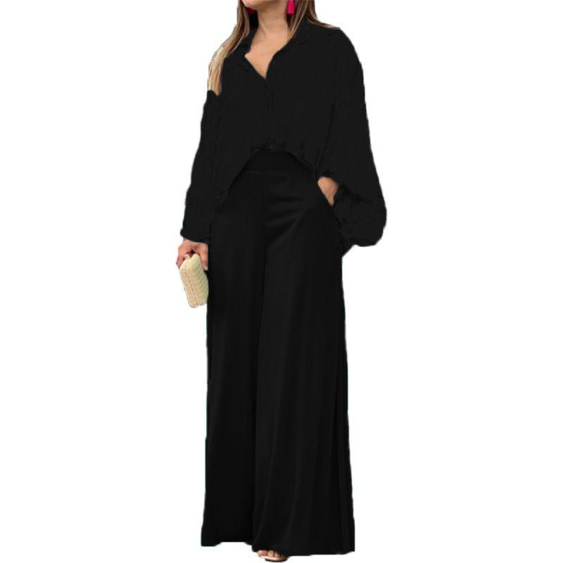Casual Two Piece Sets Women Loose Casual Print Shirt Tops Loose Pants Two-piece Set