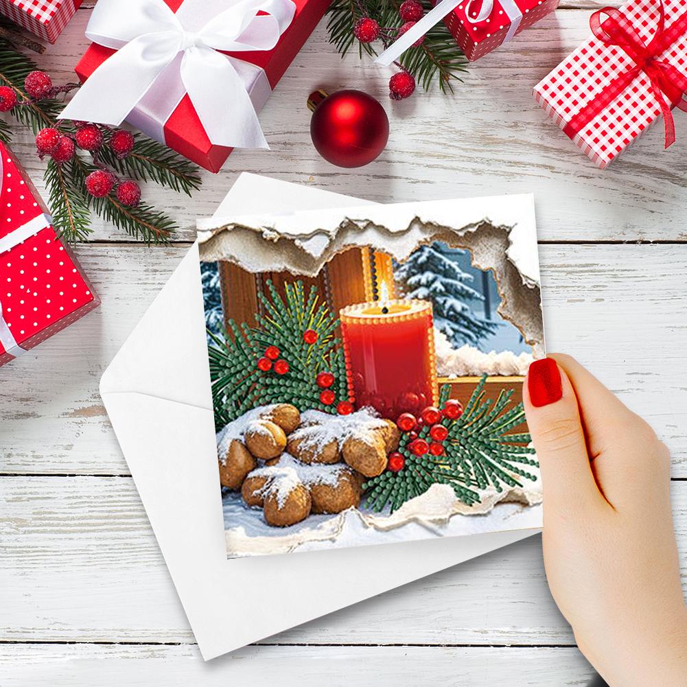 12PCS DIY Rhinestone Diamond Art Mosaic Postcards Xmas Pattern Diamond Art Greeting Cards Thank You Cards and Holiday Blessings