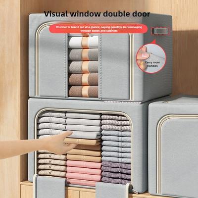 Large Transparent Clothes & Quilt Storage Box - Foldable Oxford Fabric Organizer with Zipper Lid, Space-Saving Household Storage