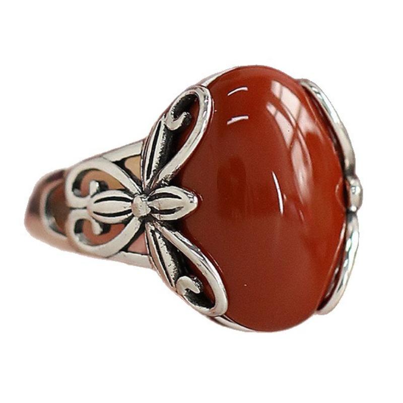 Classic Retro Pattern Ring Synthetic Agate Women'S Ethnic Style Aesthetic Niche Festival Suitable Jewelry Gifts And Accessories