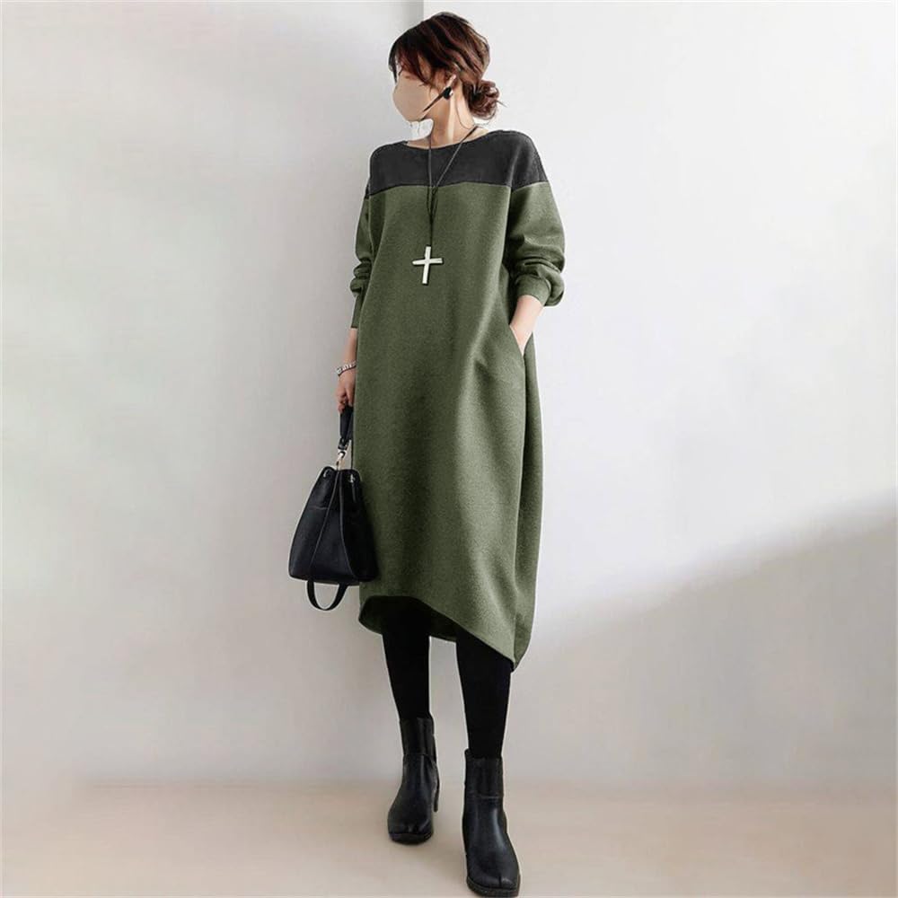 Long Sleeve Dress with Contrast Perfect for and Casual Fall and Relaxed and Stylish [kisetsumate] Women's Patterns, Spring, Resorts, Wear, Winter,