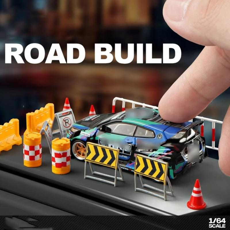 Miniature Traffic Barrier Set Warning Color Plastic Roadblocks Model Figure Props for Microlandscape Sand Table Setting