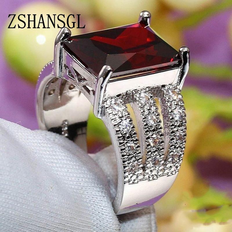 Luxury Solid Silver color filled Rings for Women Wedding Red AAA CZ Hollow-out Jewelry Valentine's Day Gift Big Promotion