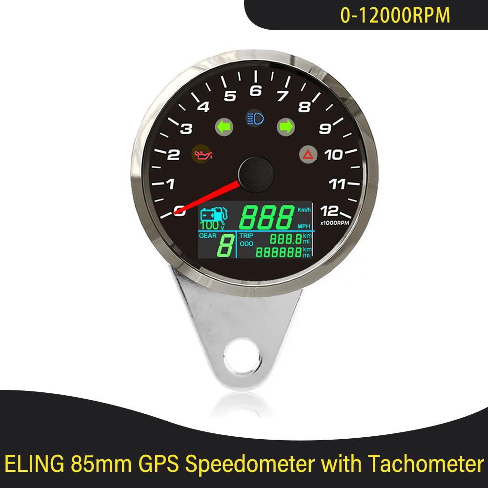 85mm GPS Speedometer 0-299km/h MPH with 0-12000RPM Tachometer High Beam Turn Light Oil Pressure for Motorcycle Car 12V 24V
