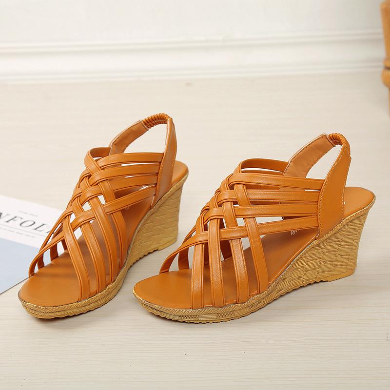 

Wedge heel sandals women s summer new hollow medium high heel sandals fashion cross strap women s shoes 41