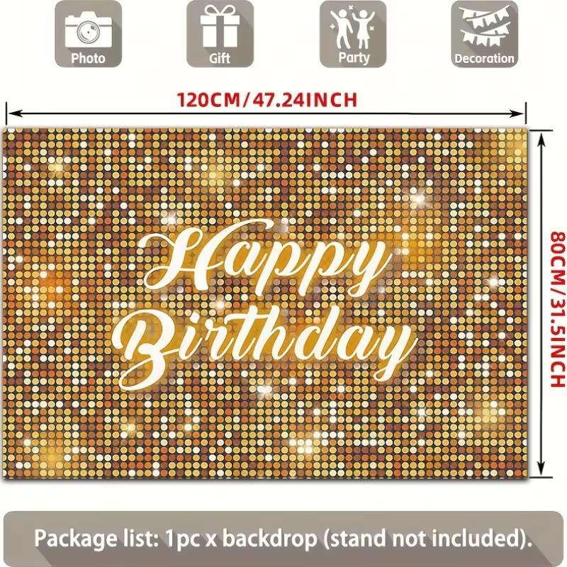2D Sparkle Gold Happy Birthday Backdrop Adult Birthday Photoshoot Banner