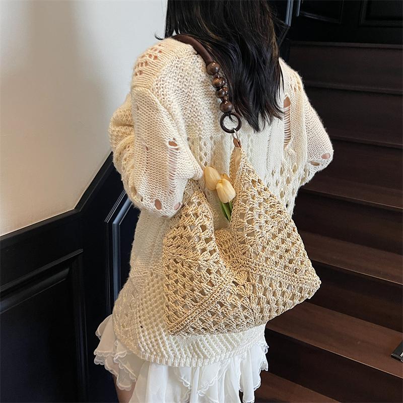 Handwoven Crochet Boho Tote Bag for Women Summer Beach Travel Casual Use