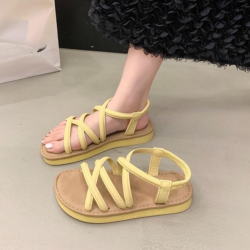 Fashion Women Summer Flat Sandals Light Weight Beach Street Shoes Elastic Band Girls Student Daily Walking Flats Leisure Sandalias