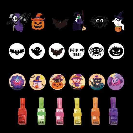 Elastic Ring Projector Lights Halloween Finger Lights LED Spooky Projection Rings with Pumpkin Ghost Bat Small Prizes for Classroom Parties Patterns