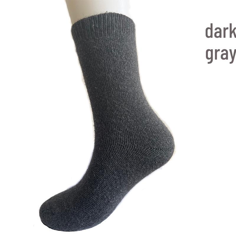 Unisex Warm Wool Mid-Calf Terry Socks - Solid Color Autumn/Winter Style