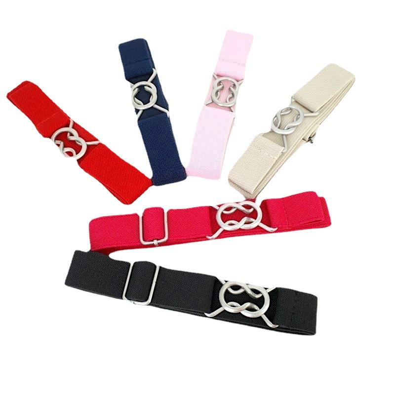 Cintura in Pelle Elastica Regolabile per Bambini con Tessuto Twill e Fibbia Sportiva a Forma di 8