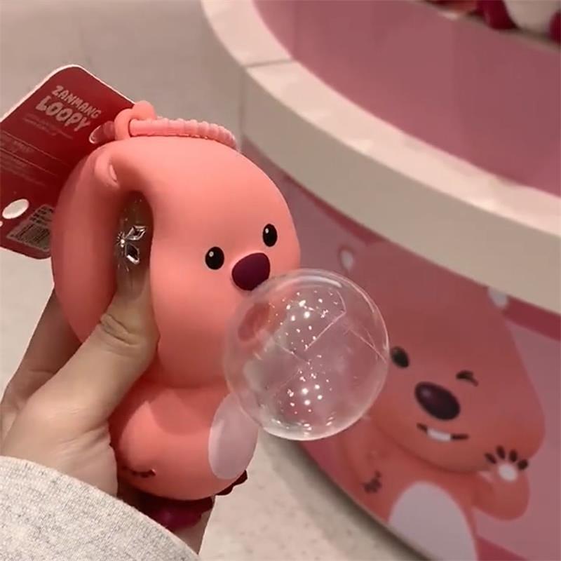Cartoon Cute Loopy Beaver Doll Squeeze Blow Bubble Keychain Bag Pendant Decompression Toys Car Key Chain Hanging Ornaments Gifts