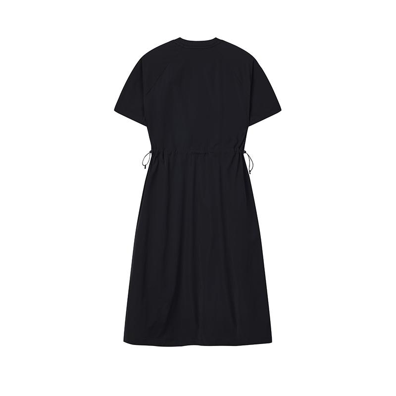 FILA Original Fashion Simple Retro Casual Versatile Comfortable Loose Lightweight Outdoor Woven Short Sleeve Dress Women dresses Black F51W629310FBK