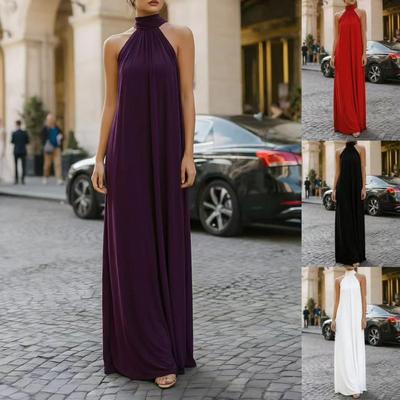 2026 Elegant Halter High Neck Maxi Dress for Women, Sleeveless Flowy Formal Evening Gown, Pleated Party & Wedding Guest Dress