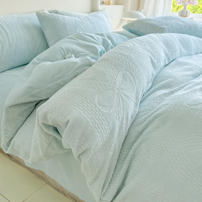 Milk Fleece Four-piece Set, Thickened Carved Fleece, Bed Sheet Quilt Cover, Bed Three-piece Set