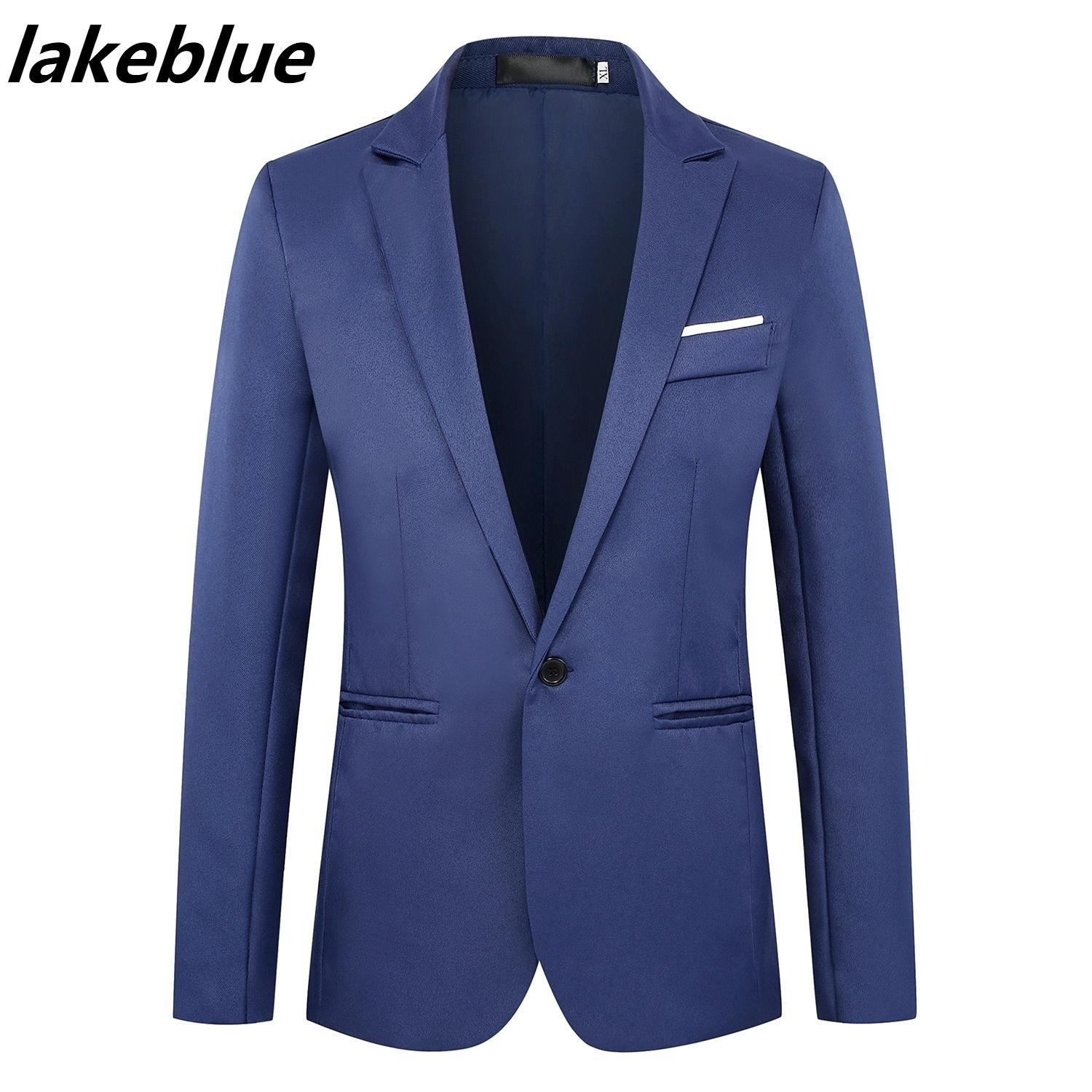 

Деловой костюм и костюм для отдыха Lang Groomsman Wedding A Grain of Buckle Мужской костюм Пальто M озеро синий