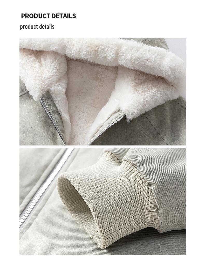 Unisex Thickened Winter Faux Rabbit Fur Jacket with Velvet Lining - Warm Hooded American Style