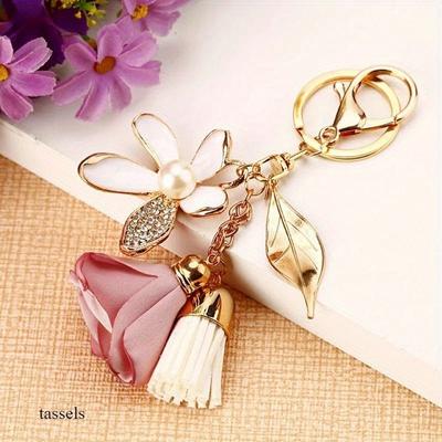 Cloth Flower Key Ring Chiffon Tassel Car Key Chains Lady Couple Bag New Fashion Charm Flower Keychain Party Gift
