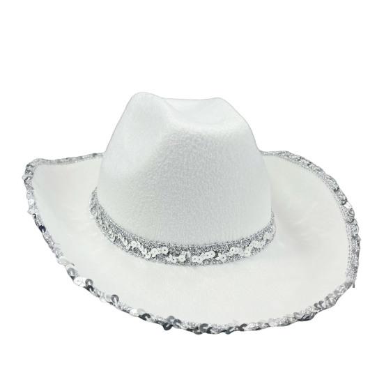 Women Party Hat Bright Color Concave Top Wide Brim Sequin Cosplay Decorative Costume Contrast Color Dance Show Props Western Cowboy Hat Headwear
