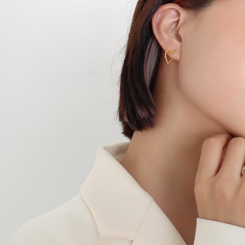 Brand French Chic Heart-Shaped Titanium Stud Earrings, 18k Gold-Plated