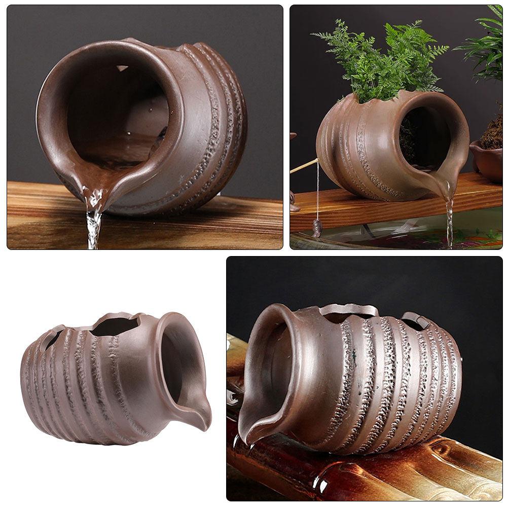 Circulating Water Fountain Jar Ceramic Landscape Decor for Outdoor Garden Waterfall Feature Indoor Decorative Pond marrone