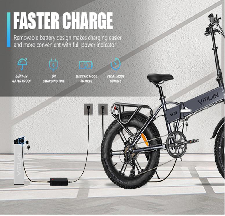 VITILAN V3 2.0 Urban Electric Bicycles 750W Motor (peak Power 1200W) 20-inch * 4.0-inch Chaoyang Puncture-resistant Tires