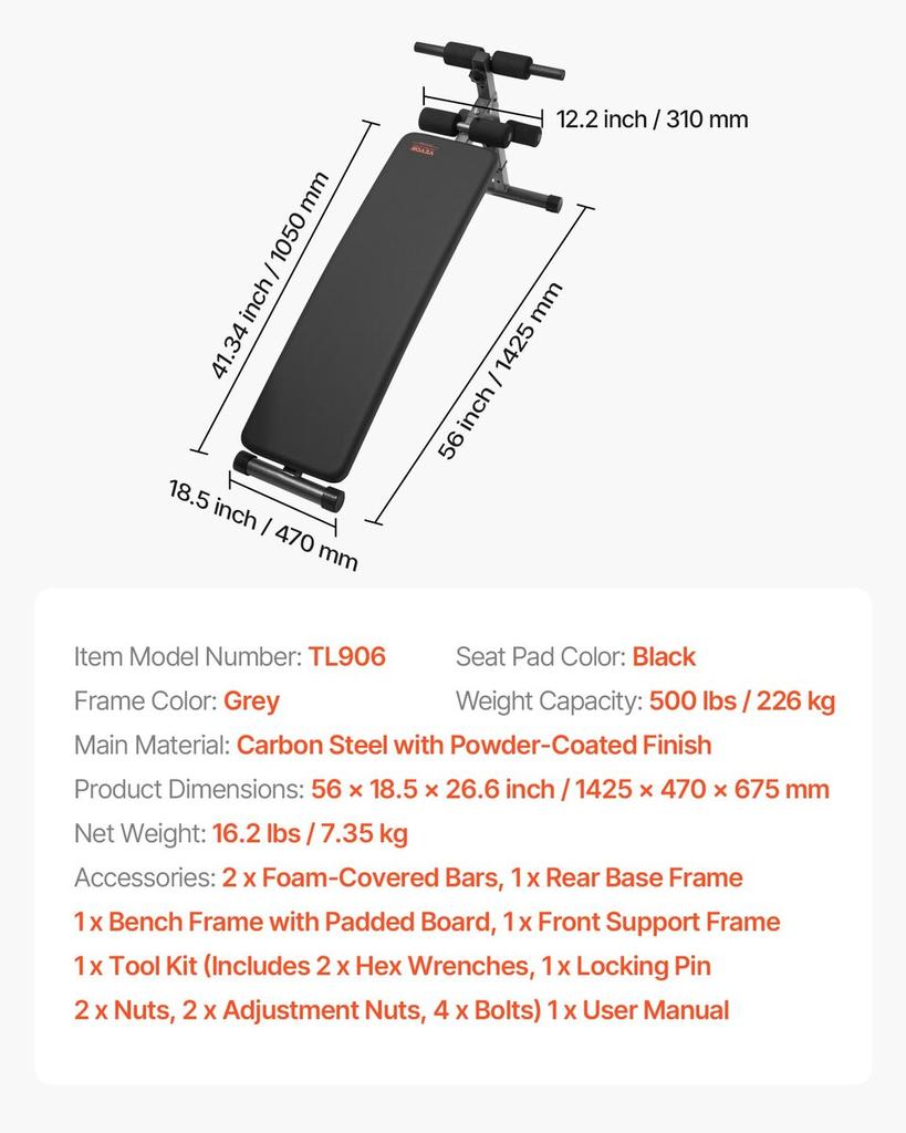 Sit Up Bench, Folding Curved Decline Ab Bench, with 5 Adjustable Height Settings, Heavy-Duty Steel, Non-Slip Design, 226 Kg Capacity for Home Gym