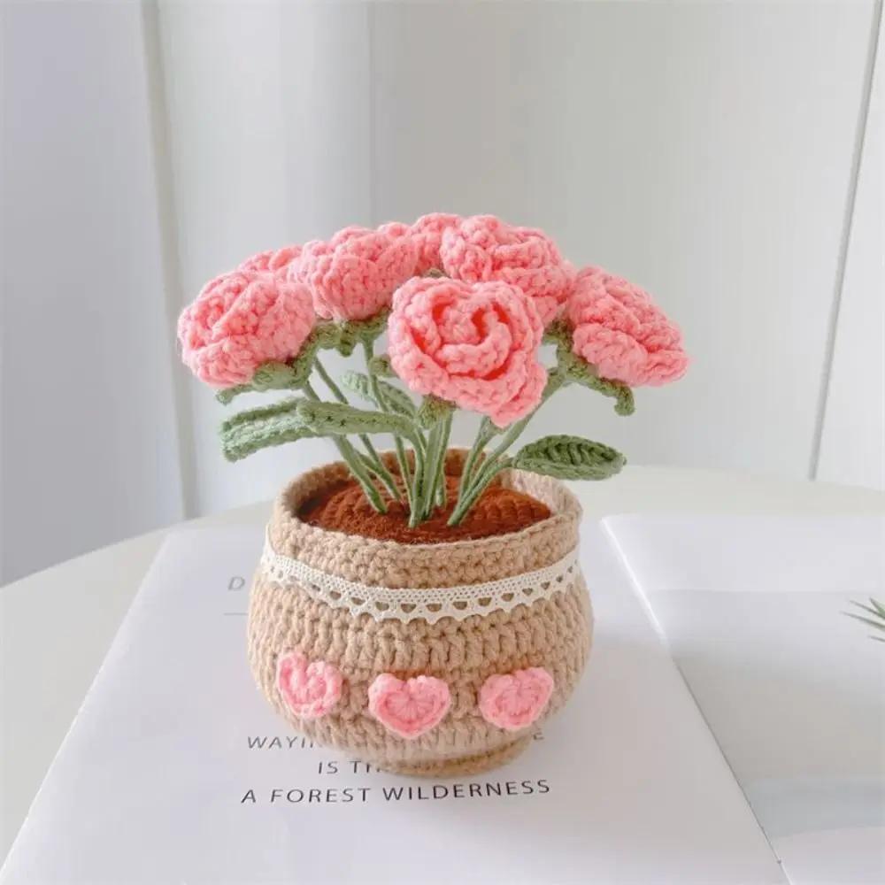 Handmade Tulip Potted Flower Bundle Decoration DIY Crochet Material Bag Self Made Decoration