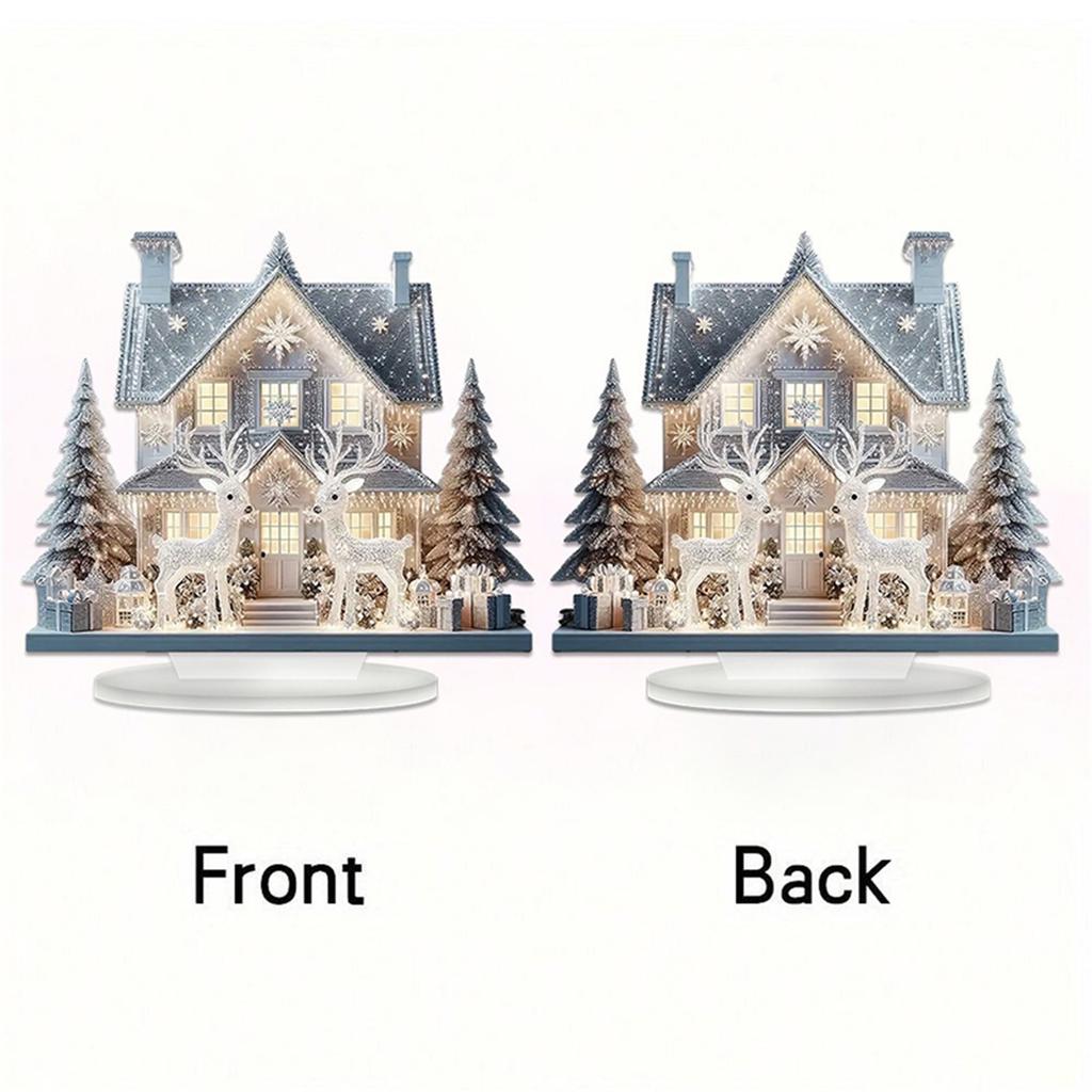 Christmas Desktop Ornaments House Reindeer Acrylic Signs for Home Holiday Decorations