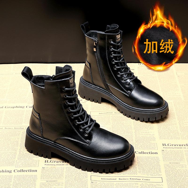 

Женские ботинки Мартин осень и зима новые из коровьей кожи модные на платформе короткие ботинки ретро ботинки-локомотивы 40