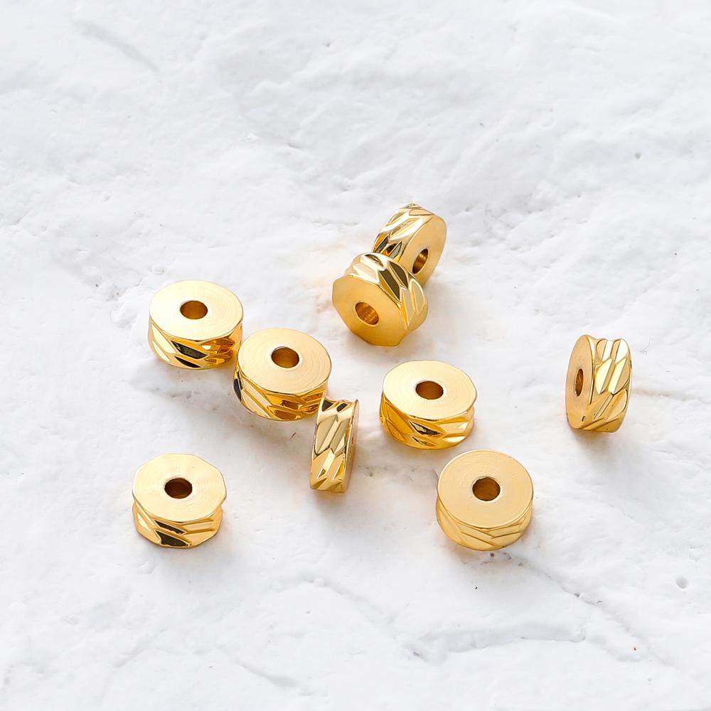 50Pcslot 4Mm 5Mm 6Mm 14K 18K Gold Brass Plating Flat Round Spacer Beads Round Diagonal-Cut Beads Diy Jewellery Making Supplies