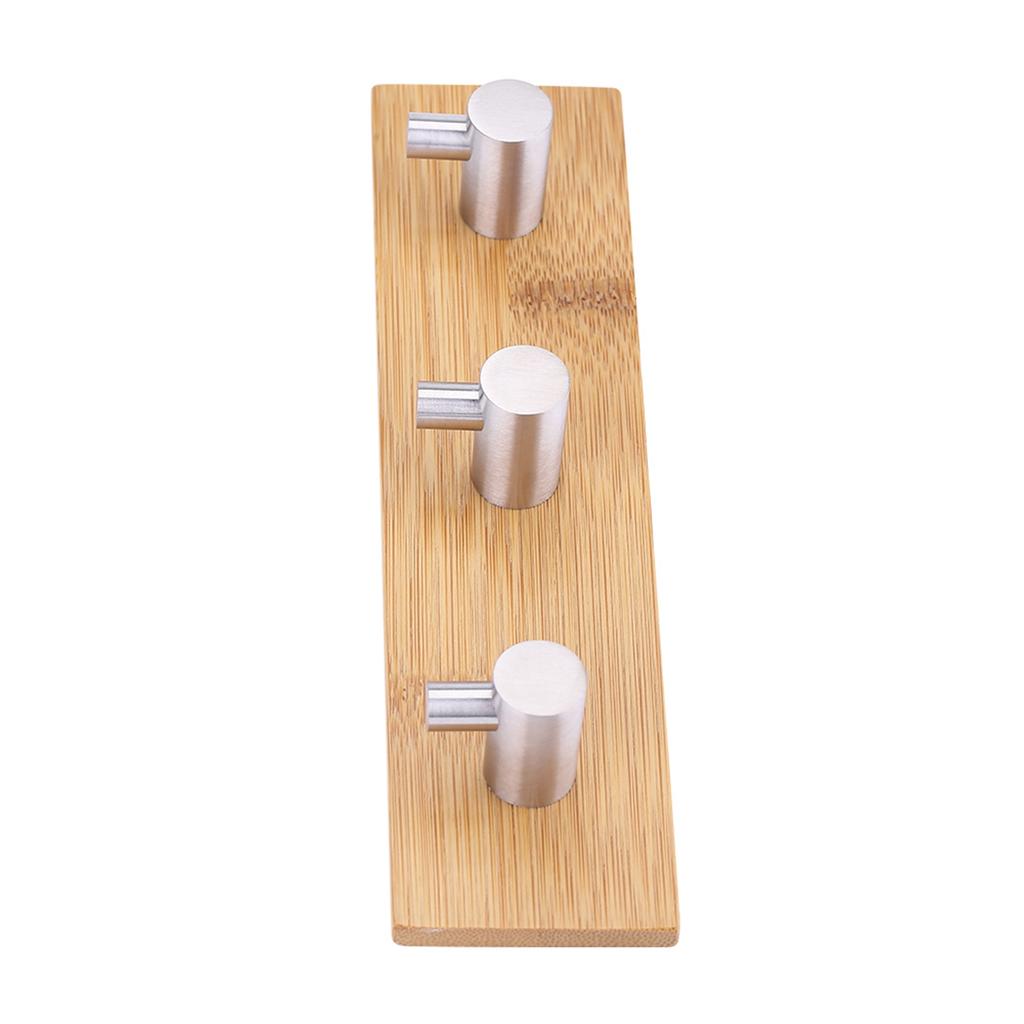 Naturlig bambu rostfritt stål vägghängare krok väsknyckel handdukshängare kök tre krokar