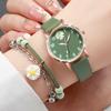 6PCs/Set Women's Retro Watch Set Fashion Simple College Style Student Quartz Leather Watch With Bracelet Set (Box Not Included)