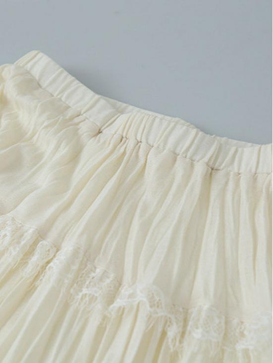French Retro Crinkled Lace High-Waisted A-Line Layered Skirt for Women, 2026 Spring Collection