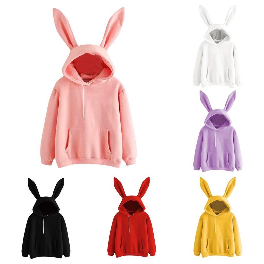 Stylish Rabbit Ear Women Hoodie Fashionable Long Sleeve Pullover Jumper