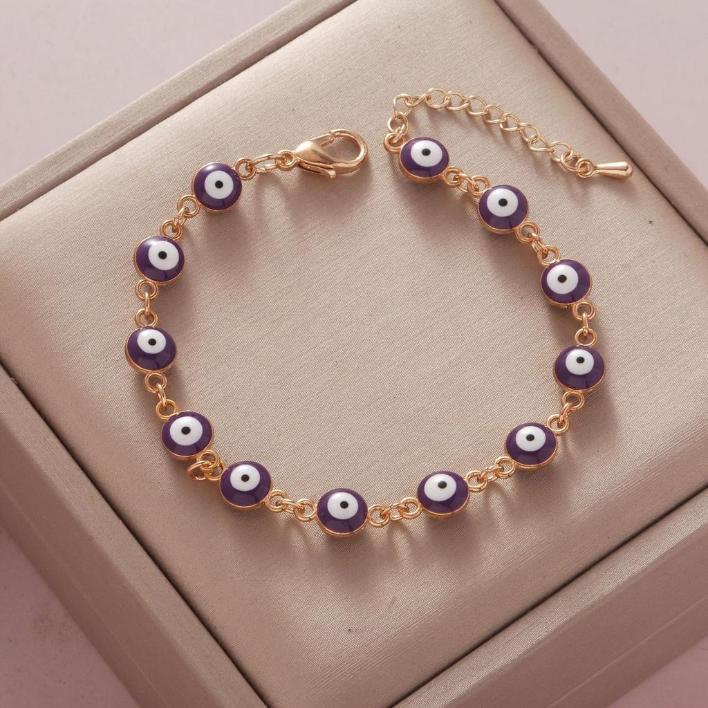 Fashionable Simple Rhinestone Evil Eye Four Leaf Clover Bracelet for Women