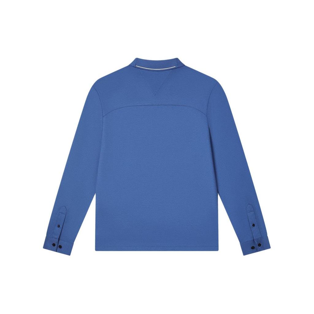 Fila Solid Color Knitted Casual Long Sleeve Polo Shirt Men Tops Misty-Lake-Blue F11M411206F-DB