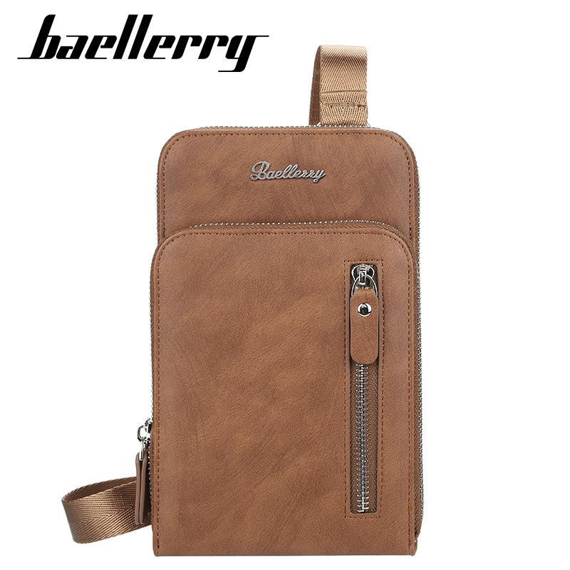 Baellerry European and American Style Men's Vertical Shoulder Bag Large Capacity Cell Phone Bag Zipper Crossbody Bag Fashion Chest Bag