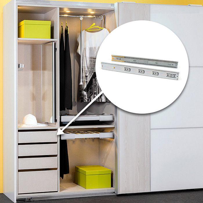 Coulisses pour tiroirs - emuca - 400mm - acier zingué - charge 35kg - hauteur 45mm