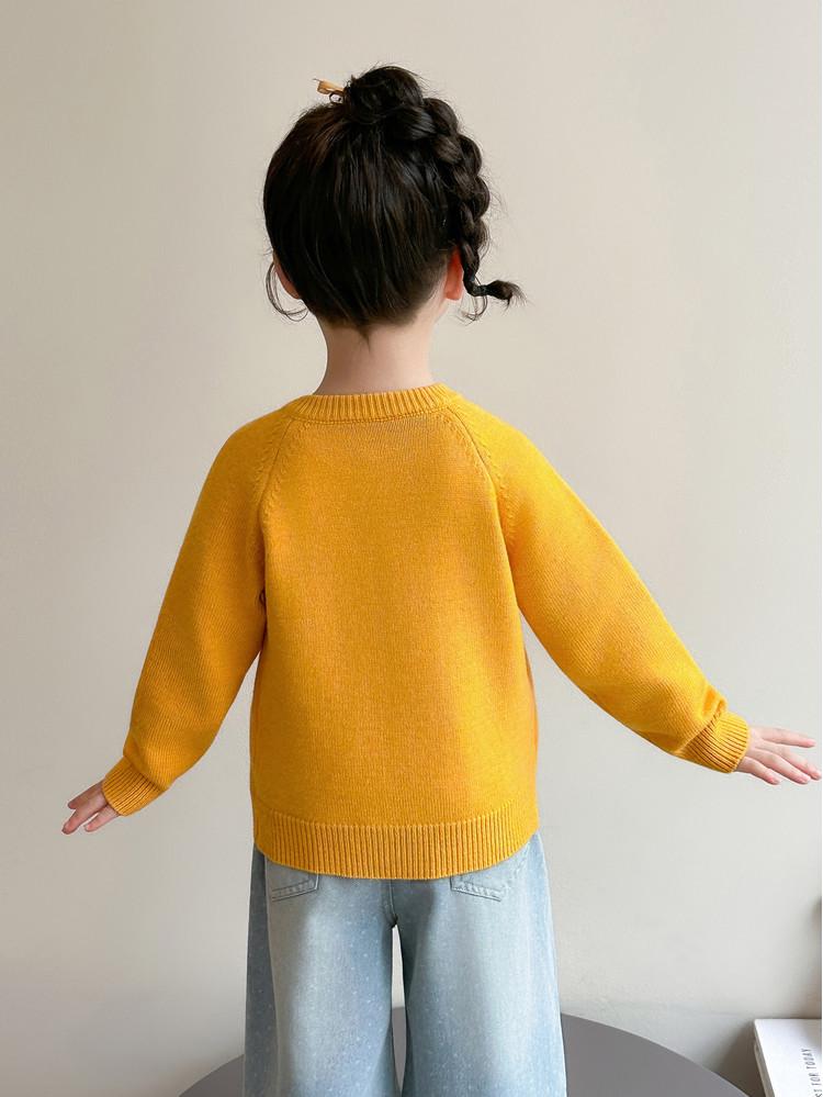 2026 Spring Korean Style Little Girls' Chicken Knit Cardigan - Stylish Cartoon Sweater