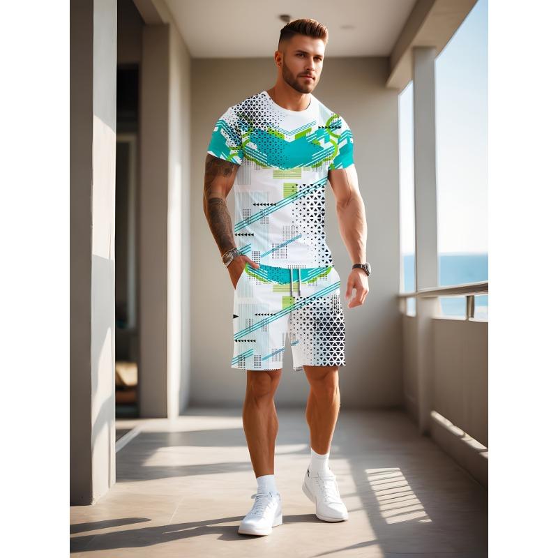 Men s 3D Printed Casual T-shirt Suit Suitable for Daily Wear S